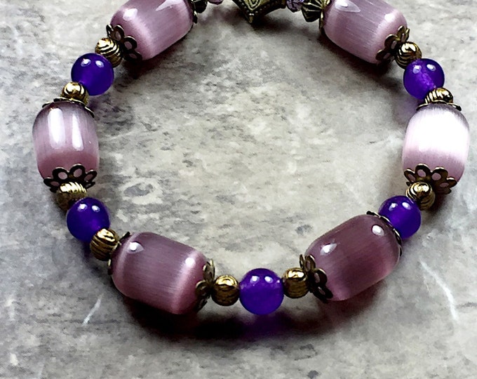 Purple and brass stretching bracelet, handmade brass purple stretching bracelet