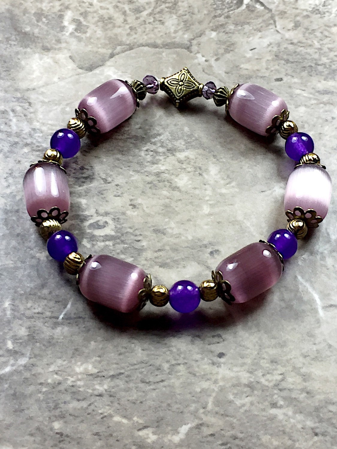 Purple and brass stretching bracelet handmade brass purple