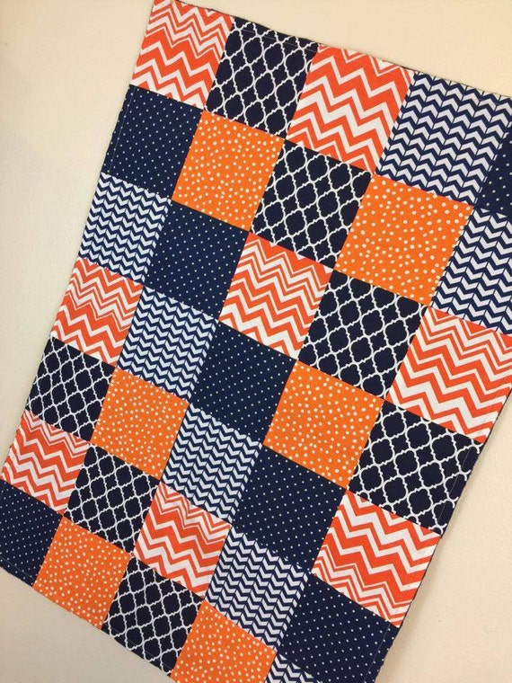 Orange and Navy Baby Blanket/Blue and by SewSweetBabyDesigns