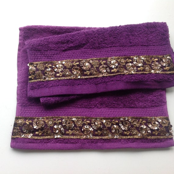 Purple Hand Towel set of 2 Decorative Bathroom decor Gift