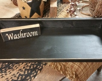 Primitive Bathroom Toilet Tank Cover Tray Handmade Black + Washroom Engraved Sign
