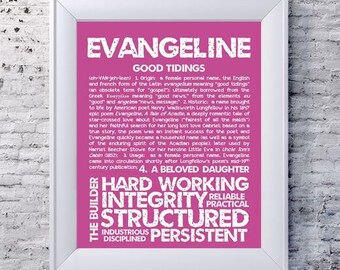 EVANGELINE Personalized Name Print / Typography Print / Detailed Name Definitions / Numerology-calculated Destiny Traits / Educational