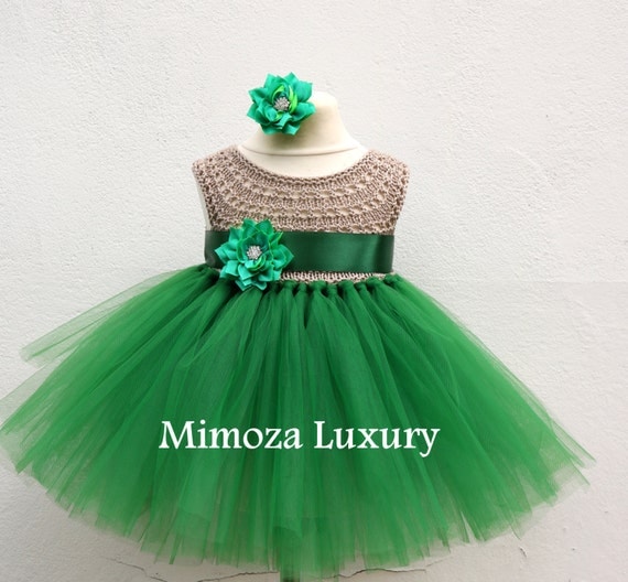 SALE size 0-6m,6-12m, Ready to ship, Birthday dress tutu dress, bridesmaid dress, green princess dress, crochet top tulle