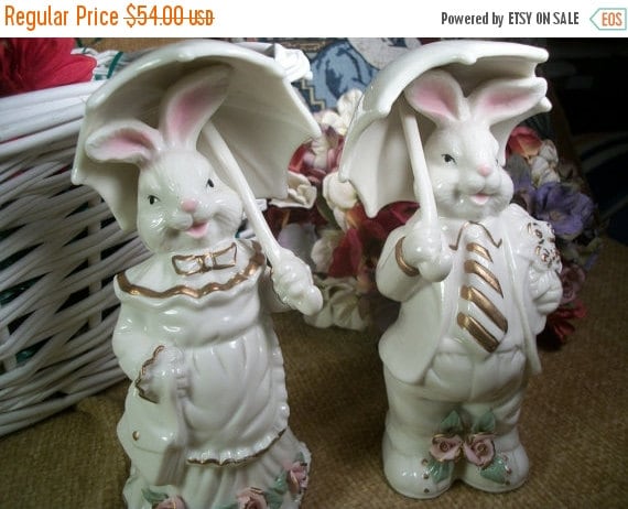 white porcelain rabbits