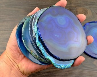 On sale!!! 1 Piece Large Natural Agate Slice Agate Coaster Blue Agate Geode Slab Stone Coasters Crystal Coasters High Quality Wholesale