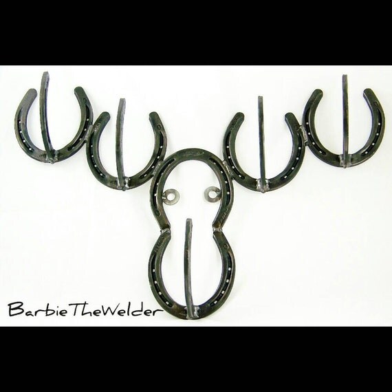 Horseshoe Moose Head Antler Coat Rack Country Western Themed