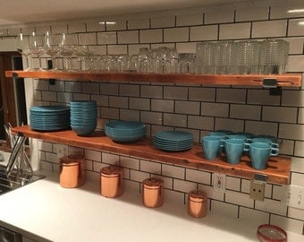 28" x 9" Reclaimed Wood Shelf with Two Handcrafted Metal Shelf Brackets (can be customized)