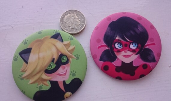 Miraculous Ladybug and Chat Noir Badges 56mm by WeiliWonka on Etsy
