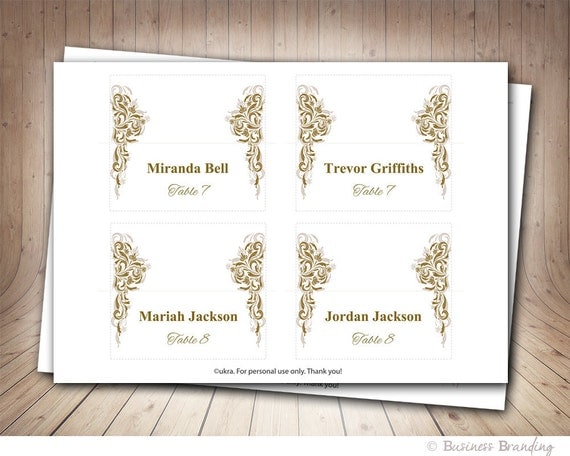 Antique Gold Wedding Placecard Template DIY Gold Place card