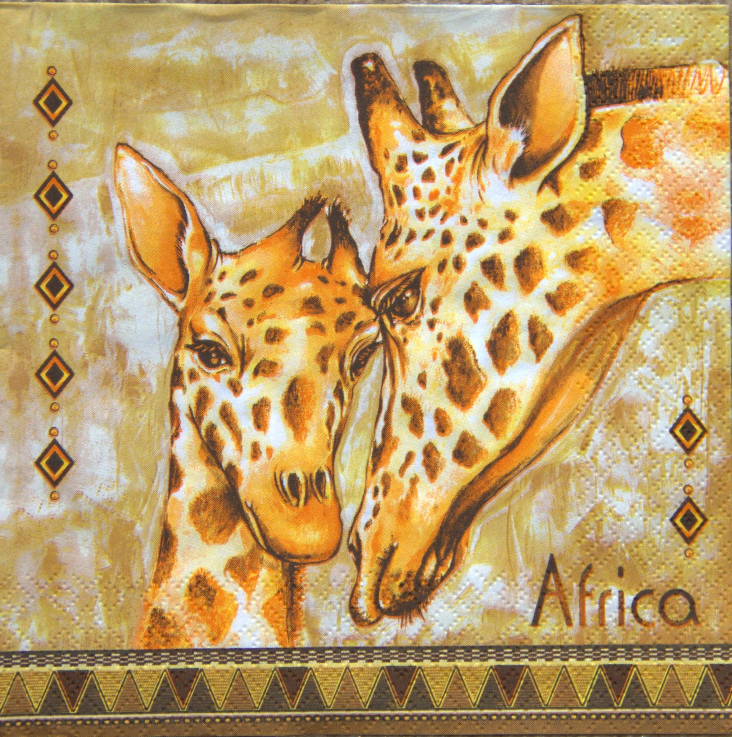 5x African paper napkins serviettes No 44. Two giraffes. Ideal for decoupage, collage