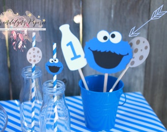 Cookie Monster centerpieces, Cookie Monster Milk and cookies centerpieces Large or Small