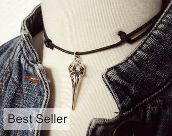 Bird Skull Necklace ~ Bird Skull Choker ~ Unique Gift ~ Gothic Necklace ~ Gothic Choker ~ 90s Choker Necklace on Black Cord