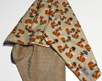 Couverture doudou douce minky flanelle réversible renard cayalou bébé garcon fille
