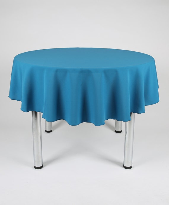 Teal Round Tablecloth Made from polyester fabric not cotton.