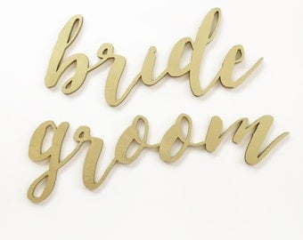 Calligraphy Script 'bride' 'groom' Chair Signs for Wedding, Engagement Party and Bridal Shower.