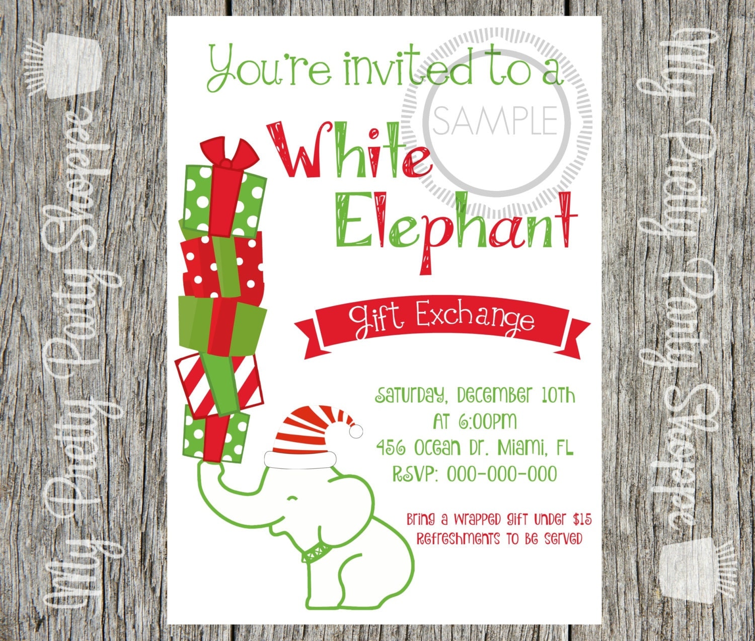 White Elephant Gift Exchange Christmas Party Invitation