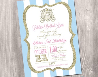 Cinderella Birthday Invitation - Princess Birthday Invitation - Bibbidi Bobbidi Boo Invitation - Pumpkin Carriage Invitation - Printable