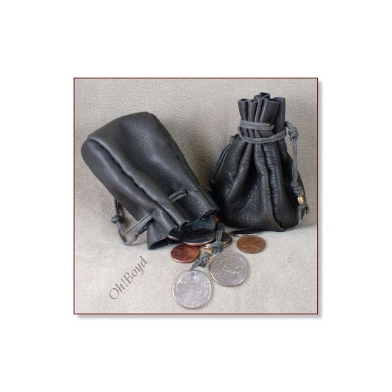 Leather Drawstring Coin Purse by OhBoyd on Etsy