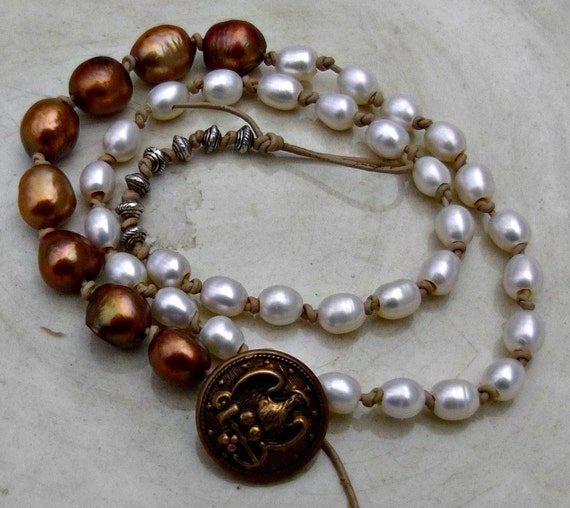 Freshwater Pearl Necklace Knotted Leather Necklace White