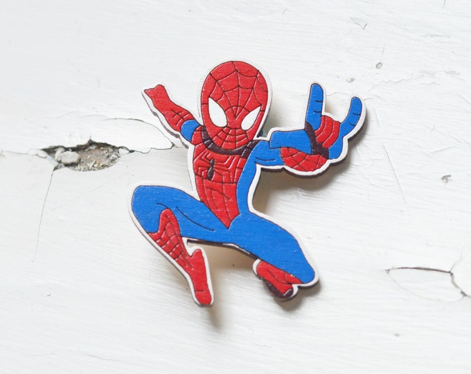 Spider-Man // Wooden brooch is covered with ECO paint // Laser Cut // 2016 Best Trends // Fresh Gifts // Swag Style //