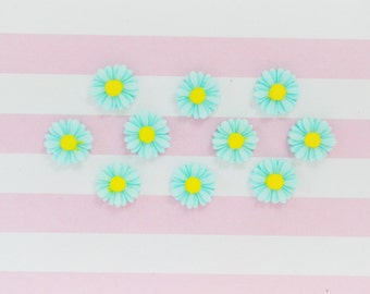 11mm Kawaii Aqua Blue Daisy Decoden Cabochons - 10 piece set