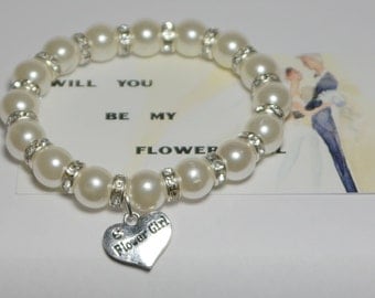 flower girl bracelet - will you be my flower girl gift - 7 1/2 INCHES AROUND - flower girl jewelry - junior bridesmaid - handmade bracelet