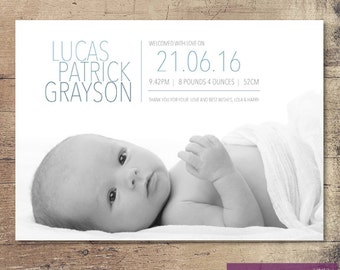 Shades of Blue Birth Announcement / Customisable Digital File / JPG or PDF / Blue