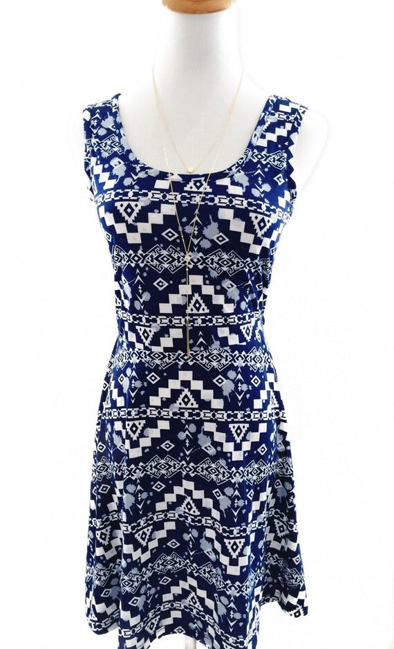 Navy Blue Aztec Flowy Dress Casual Dress Flowy by 1215Clothing
