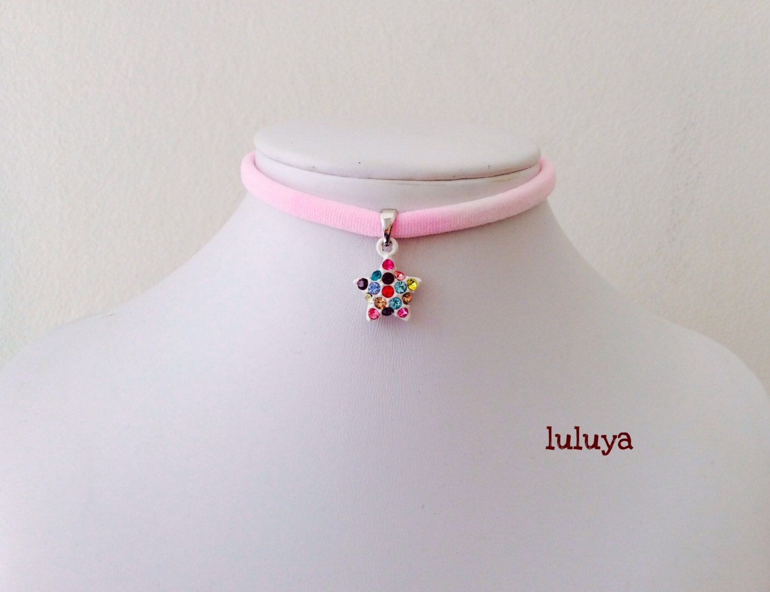 Kids Girls Tween Pink Handmade Stretch Choker Necklace White