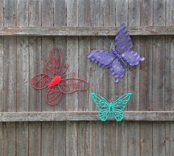 3 Metal Butterfly Fence Art Metal Yard Art