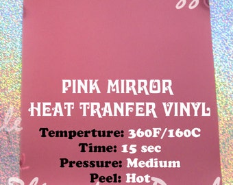 Pink heat transfer mirror film, 9"x12" Heat Transfer Vinyl Sheet, Iron on vinyl, transfer film vinyl, shiny mirror metallic transfer vinyl