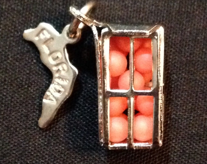 Storewide 25% Off SALE Vintage Sterling Silver Florida State Orange Ball Cage Designer Charm Featuring Unique Tiny Ping-Pong Style Balls Ins