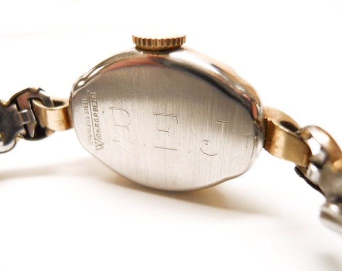 Storewide 25% Off SALE Vintage Ladies 10k Rolled Gold Elgin Designer Signed Square Bezel Wristwatch Featuring Elegant Scrolled Flex Band