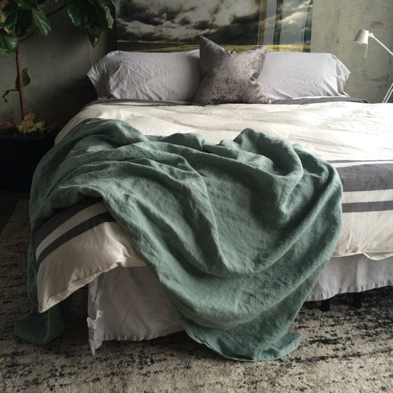 XL French Blue Linen Throw Blanket Neutral Blanket