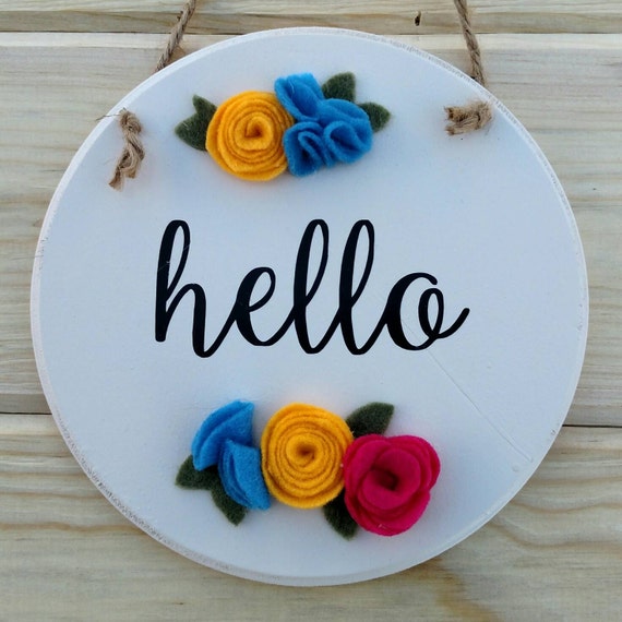 Items similar to Floral quote wall decor, hello, wall art, wall sign