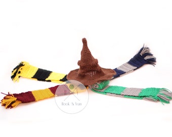 SET, Harry Potter Sorting Hat & House Scarf Harry Potter character hat, Newborn, Infant Photo prop, costume, dressup, cosplay