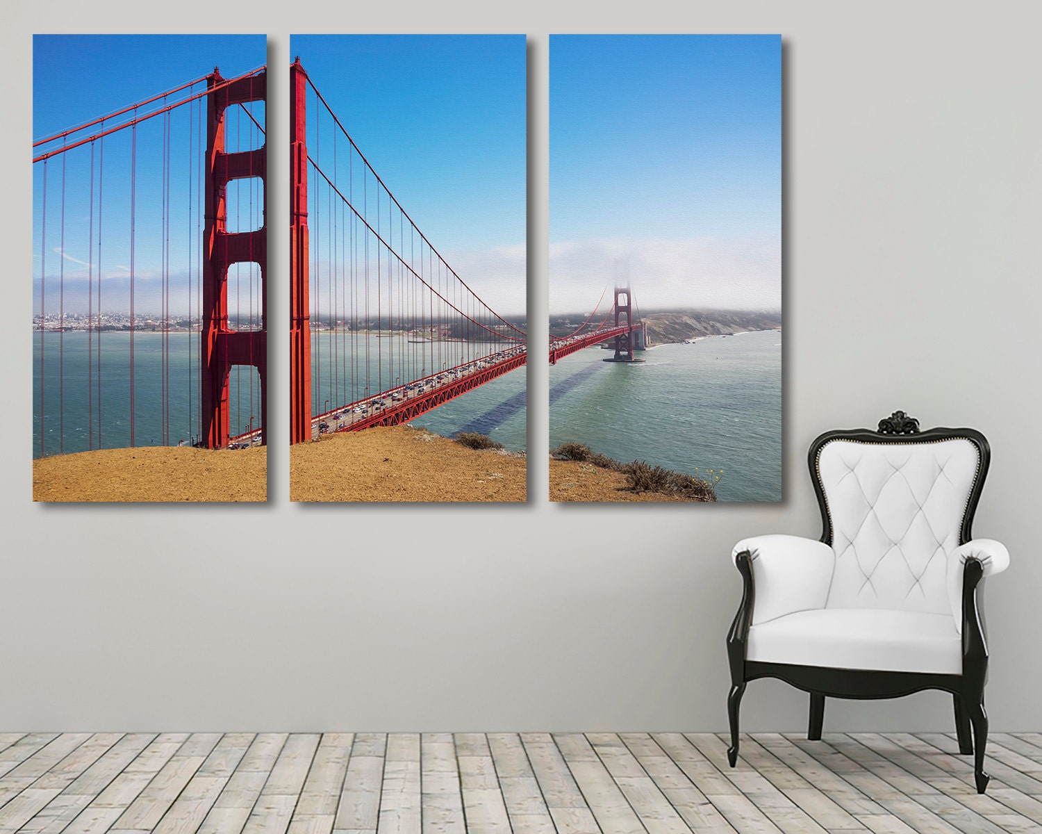 SF Golden Gate Bridge 3 Panel Split Canvas Triptych Canvas