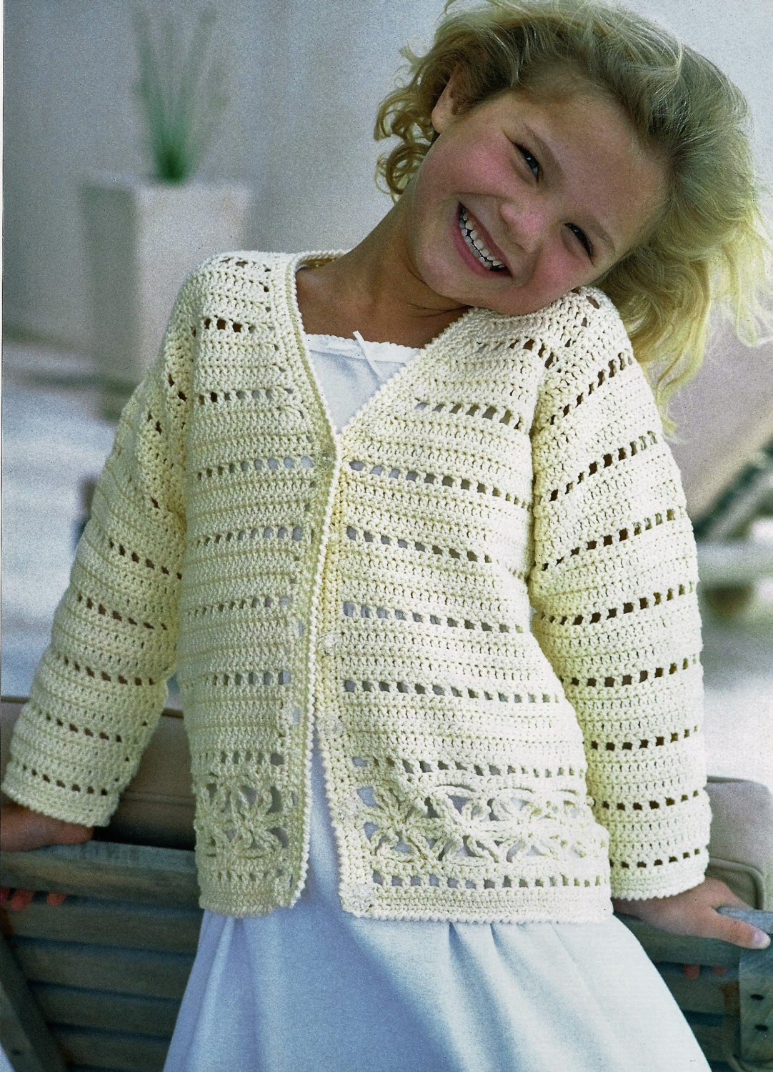 Crochet Girls Cardigan Sweater Pattern 3/4 by FancyFashionKnits