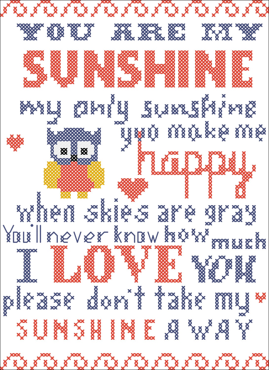 BOGO FREE SONG You Are My Sunshine cross stitch pdf