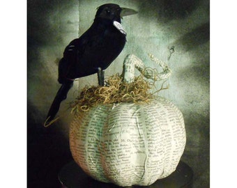 Decoupage pumpkin with nesting crow
