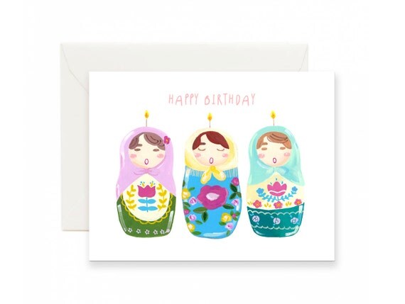 matryoshka Russian nesting dolls birthday card