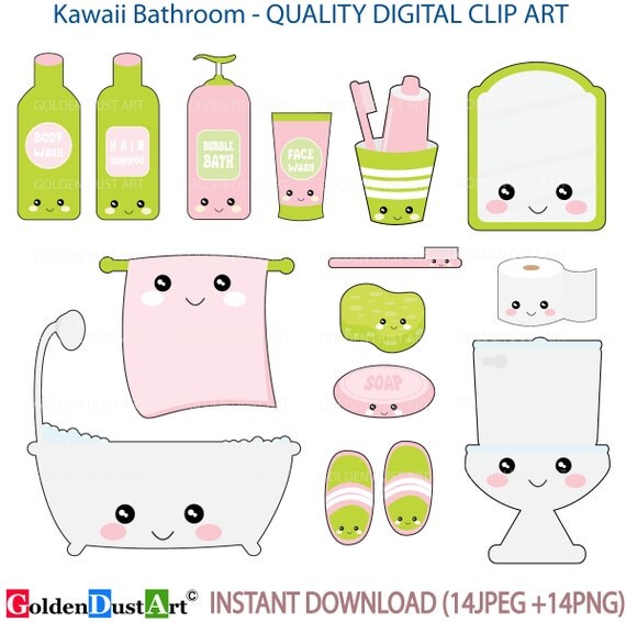 Items similar to 20% OFF SALE Bathroom Digital Clip Art, Kawaii ...