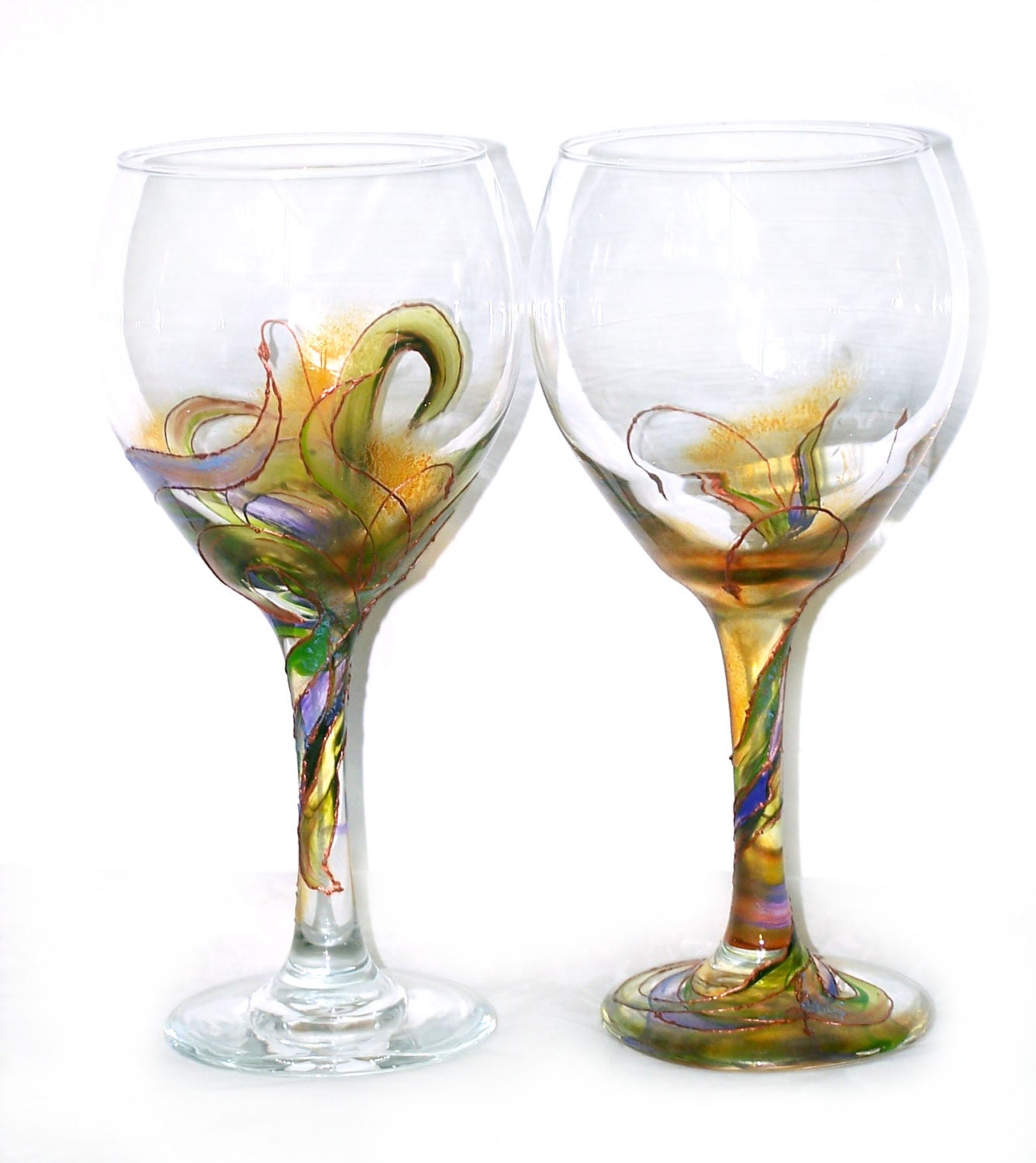 Hand Painted Fairy Tale Large Wine Glasses by ARTiniGassesbyLisa
