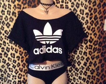 Sassy slouchy off the shoulder adidas crop top urban swag luxe festival celeb style