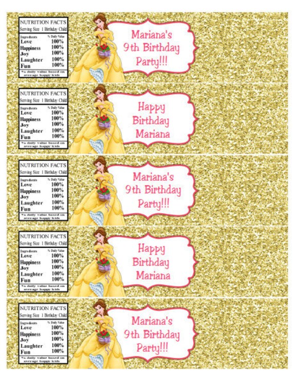 Belle Water Bottle Labels Belle Birthday Party Water Bottle