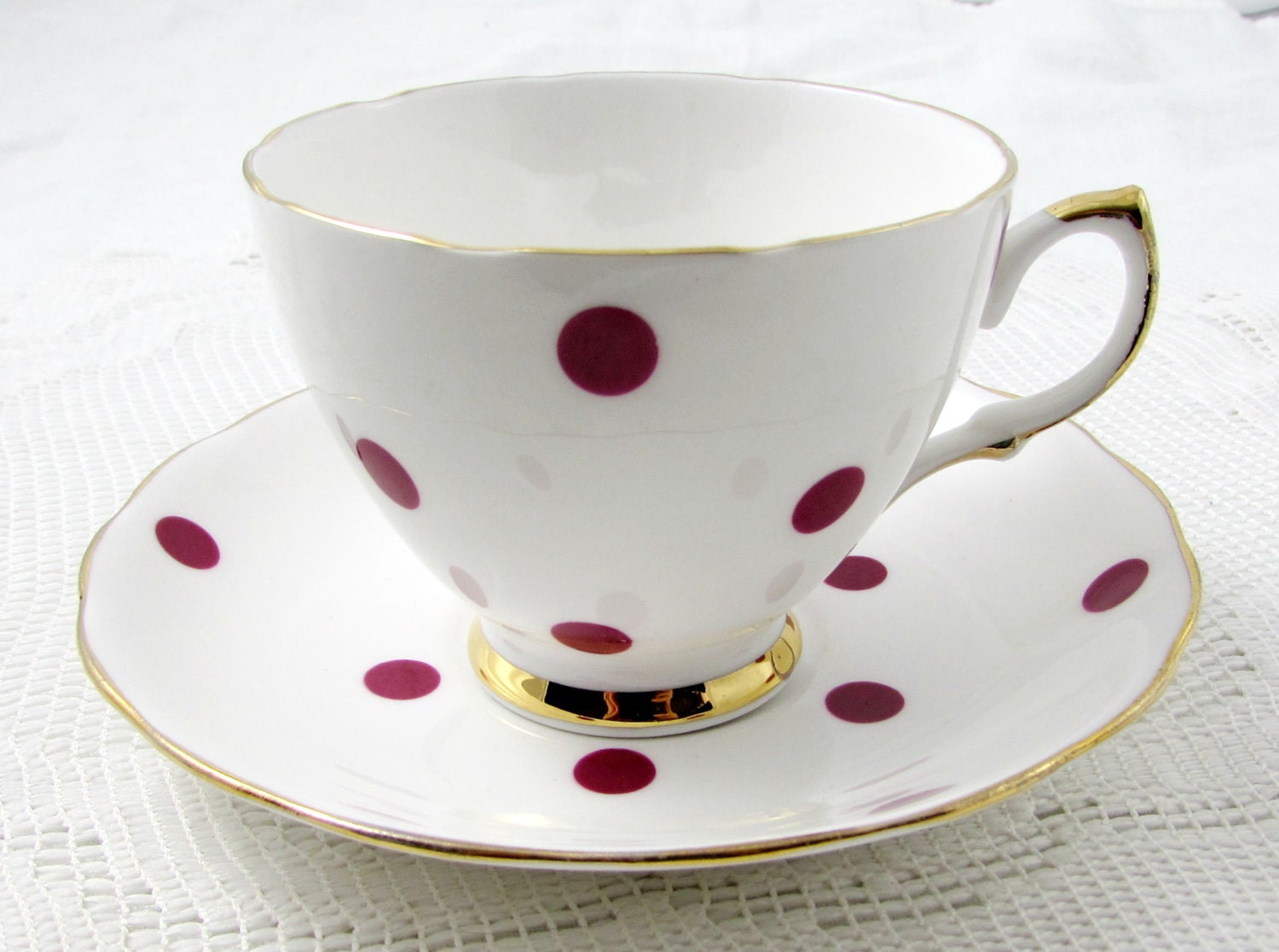 Royal Vale Red Polka Dot Tea Cup and Saucer Vintage Bone