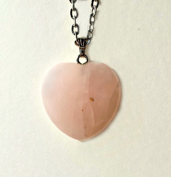Rose Quartz Heart Pendant Necklace Spiritual by BlueBlossomShop