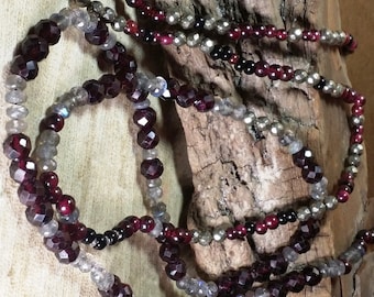 Garnets and Labradorite with Iron Pyrite and Spinel, Long Necklace, 40"