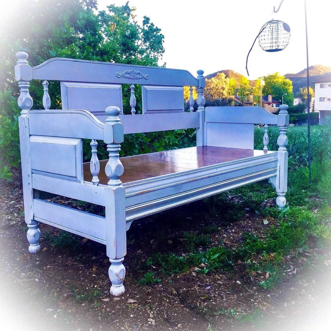 SOLD Large Shabby Chic Bench 4' long white bench