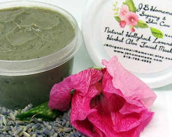Natural Hollyhock Lavender Herbal Aloe Facial Mask - Detoxifying Mask - Acne Mask - Purifying Facial Mask - Refreshing Face Mask - 2 Oz
